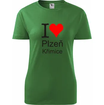 Dámské tričko Zelené dámské tričko I love Plzeň Křimice - triko Plzeň Křimice - barva zelená - velikost L