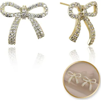 Náušnice Flamenco Mystique Náušnice mašle z pozlacené chirurgické oceli 14k se zirkony, puzeta S925 KST3329