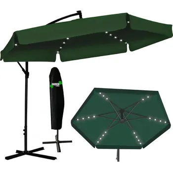 Stínicí technika GEKO Zahradní slunečník 3m, zelený, Banana s LED osvětlením a obalem 62227 GAO1510