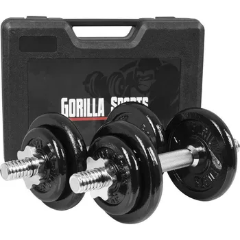 GORILLA SPORTS Gorilla Sports Jednoruční litinový set + kufřík, 20 kg 20kg ZELENÁ|ŠEDÁ