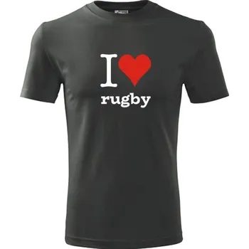 Pánská móda Grafitové tričko I love rugby - dárek pro hráče rugby - barva antracit - velikost XXL