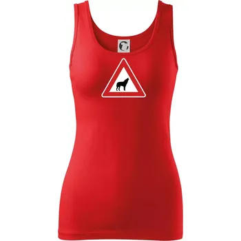 Dámské tričko Dopravní značka - Pozor vlk - Dámské tílko - XL ( Červená )