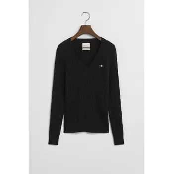 Dámský svetr SVETR GANT STRETCH COTTON CABLE V-NECK BLACK