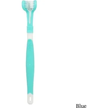 Kosmetika pro psa Kartáček na zuby pro psy a kočky tříhlavý | multifunkční čištění, chovatelské potřeby - modrý