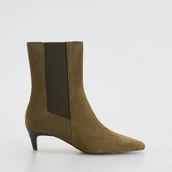 Dámská zimní obuv Reserved - Semišové kotníkové boty na podpatku - hnědozelená - 100FF-78X - 100FF-78X-37