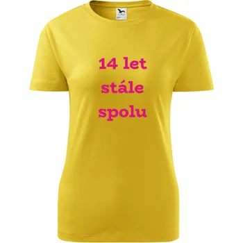 Dámské tričko Žluté dámské tričko 14 let stále spolu - dárek k výročí svatby pro ženu - barva žlutá - velikost M