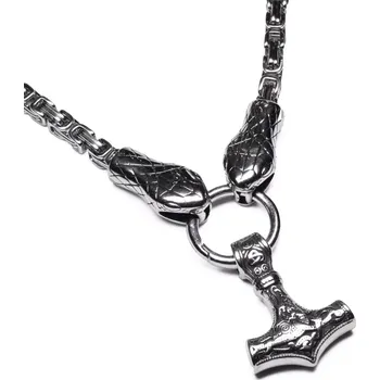 Náhrdelník Náhrdelník z chirurgické oceli Thorův řetež - Mjölnir Zmije - Délka 45 cm