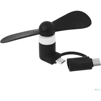 Větráček na mobil | USB ventilátor, 2v1 - USB a micro USB - černá