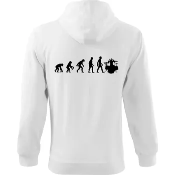 Pánská mikina Evoluce bubeník - Mikina s kapucí na zip trendy zipper - S ( Bílá )