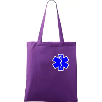 Nákupní taška Rescue - Hvězda na prsu + nápis na zádech - Taška bavlněná - 42 x 38 cm ( Fialová )