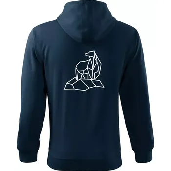 Pánská mikina Geometrie lední medvěd na ledu - Mikina s kapucí na zip trendy zipper - M ( Námořní modrá (velmi tmavá - téměř černá) )