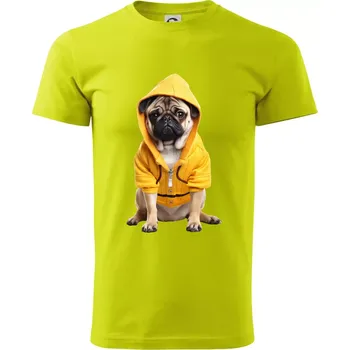 Mops v mikině - Klasické pánské triko vyšší gramáže - 2XL ( Limetková )