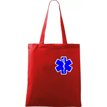 Nákupní taška Rescue - Hvězda na prsu + nápis na zádech - Taška bavlněná - 42 x 38 cm ( Červená )