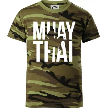 Nápis Muay Thai - Dětské maskáčové triko - 104-110cm / 3-4 roky ( Zelený maskáč )