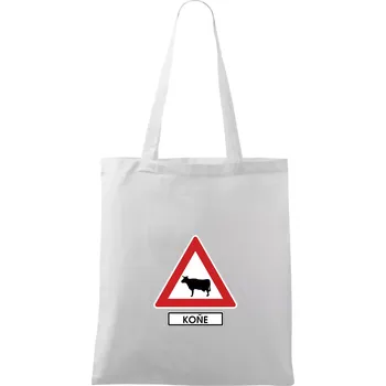 Dopravní značka - Pozor koně / kráva - Taška bavlněná - 42 x 38 cm ( Bílá )