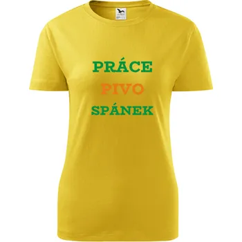 Dámské tričko Žluté dámské tričko Práce pivo spánek - barva žlutá - velikost S