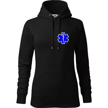 Dámská mikina Rescue - Hvězda na prsu + nápis na zádech - Mikina dámská Cape s kapucí - XS ( Černá )