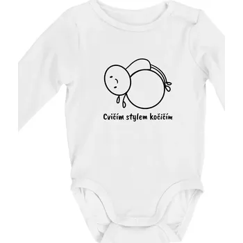 Kojenecký body Cvičím stylem kočičím - Body kojenecké s dlouhým rukávem - Dlouhý r. do 3 měs ( Bílá )