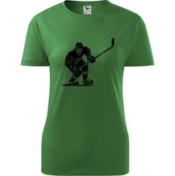 Dámské tričko Zelené dámské tričko s hokejistou - barva zelená - velikost XL
