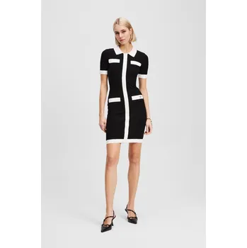 Dámská móda ŠATY KARL LAGERFELD POLO CONTRAST KNIT DRESS BLACK