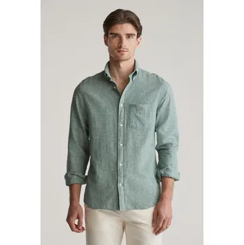 Pánské oblečení KOŠILE GANT REG COTTON LINEN SHIRT WOODY GREEN