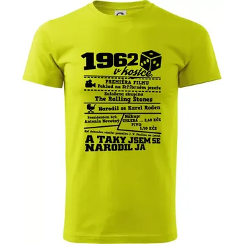 Pánské tričko 1962 v kostce - Klasické pánské triko vyšší gramáže - XL ( Limetková )