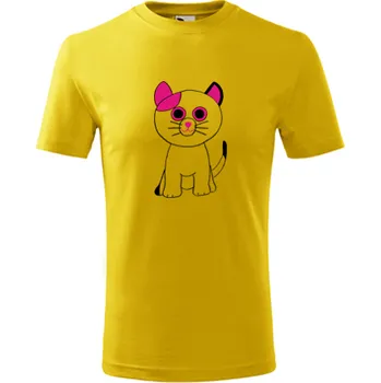 Žluté dětské tričko kočka plyšová - barva žlutá - velikost 10let