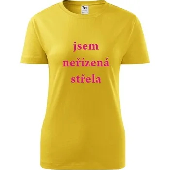 Dámské tričko Žluté dámské tričko jsem neřízená střela - žertovné dárky k narozeninám - barva žlutá - velikost XXL
