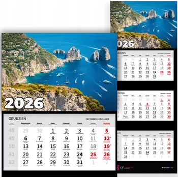 Obraz Kalendář Trojdílný na Rok 2026 Měsíční Kancelářský Nástěnný Zatoka VZORY