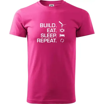 Build eat sleep repeat - montážní pěna - Klasické pánské triko vyšší gramáže - XS ( Purpurová )