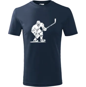 Chlapecké oblečení Tmavě modré dětské tričko s hokejistou - dárek pro malého hokejistu - hokejový dárek - barva tmavě modrá - velikost 12let