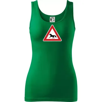 Dámské tričko Dopravní značka - Pozor kůň běžící - Dámské tílko - L ( Středně zelená )