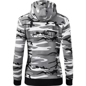 Dámská mikina EKG zelenina - Dámská mikina trendy zipper s kapucí - L ( Šedý maskáč )