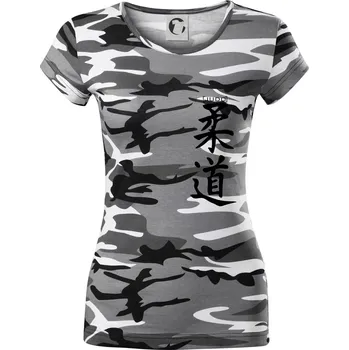 Dámské tričko Judo nápis japan - Dámské maskáčové triko - XS ( Šedý maskáč )