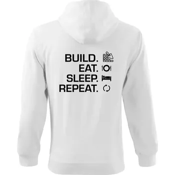 Pánská mikina Build eat sleep repeat - cihly - Mikina s kapucí na zip trendy zipper - S ( Bílá )
