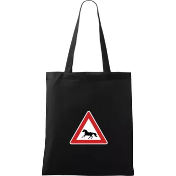 Dopravní značka - Pozor kůň běžící - Taška bavlněná - 42 x 38 cm ( Černá )