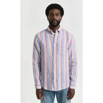 Pánské oblečení KOŠILE GANT REG LINEN MULTISTRIPE SHIRT PERFECT BLUE