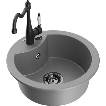 Granitový dřez MEXEN/S - Diego granitový dřez 1-miska včetně baterie Carla, šedá 6512-71-670700-70-B