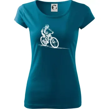Dámské oblečení MTB kreslený cyklista - Dámské triko Pure - S ( Petrolejová )