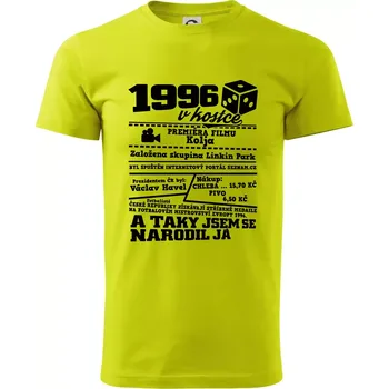 Pánské tričko 1996 v kostce - Klasické pánské triko vyšší gramáže - XS ( Limetková )