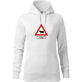 Dámská mikina Dopravní značka - Pozor koně / kráva - Mikina dámská Cape s kapucí - 2XL ( Bílá )
