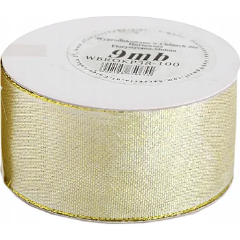 Stuha Silná, tuhá brokátová stuha s proužky, 38 mm x 9 m ZLATÁ/STŘÍBRNÁ dle výběru
