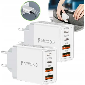 VÝKONNÁ SÍŤOVÁ NABÍJEČKA PRO TELEFON PD RYCHLÁ KOSTKA 40W 4-Port 2ks