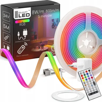 LED páska LED pásek RGBW RGB + bílá COB 24V neonová linka 5 m sada s napájecím zdrojem a dálkový ovladač