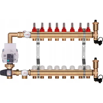 rozdělovač topení Mosazný rozdělovač pro podlahové topení, 8 okruhů s ČERPACÍ SKUPINOU WILO