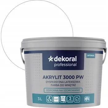 barva na zeď DEKORAL AKRYLIT 3000 PW BÍLÁ 3L BARVA LATEXOVÁ NA STĚNY A STROPY
