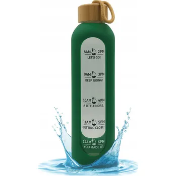 Láhev MOTIVAČNÍ SKLENĚNÁ LAHVIČKA NA VODU 1L BAMBUSOVÉ VÍČKO ZELENÁ