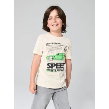 Sinsay - Tričko s krátkými rukávy a potiskem - béžová - 653DY-02X - 653DY-02X-140