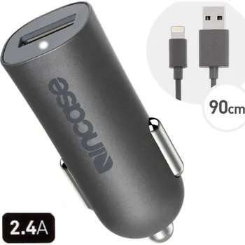 Datový kabel MFi certifikovaný kabel Lightning + autonabíječka USB (2.4A) - 2v1 nabíjecí sada INCASE pro Apple zařízení - šedá