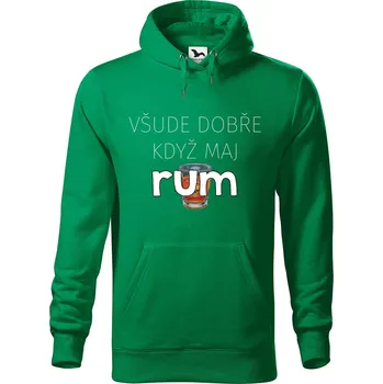 Pánská mikina Pánská mikina s potiskem Všude dobře rum Velikost (muž): S, Vyberte barvu: Středně zelená